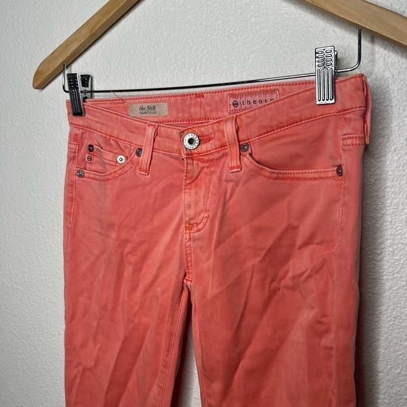 AG x THEORY The Stilt Cigarette Leg Low Rise Jeans Pink Coral Size 24R - Picture 3 of 8